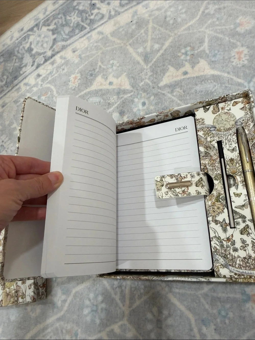 Dior Limited Edition Butterfly Notebook and Pen Set in Cream & Gold Accents